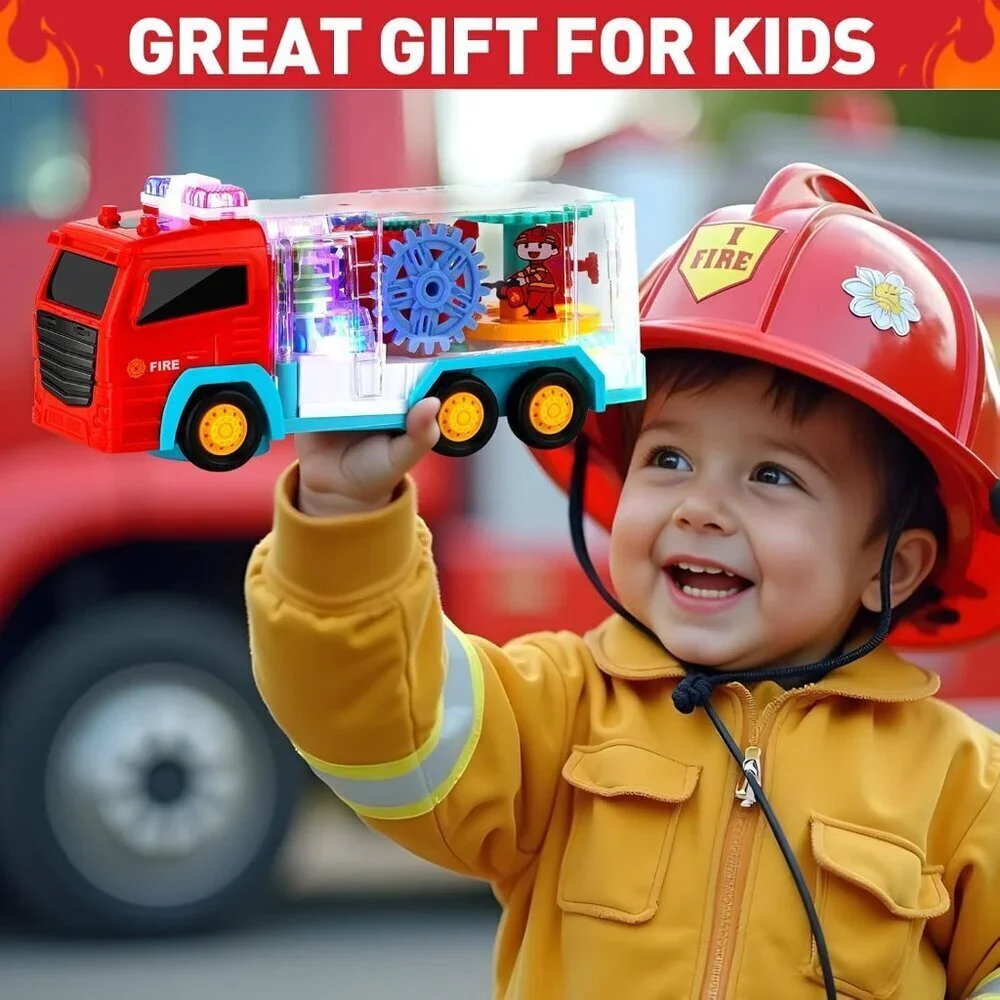 Kids Red LED Transparent Bump Car with Rotating Gear Cool Lights and Musical